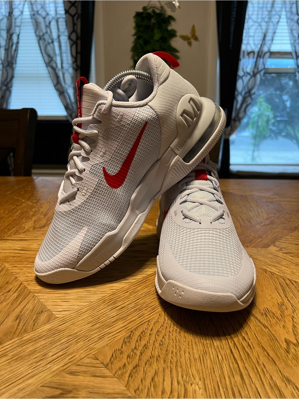 Nike Men’s White Athletic Shoes with Red Swoosh